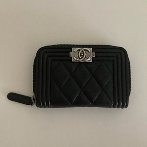 CHANEL Caviar Quilted Boy Zip Around Coin Purse Wallet